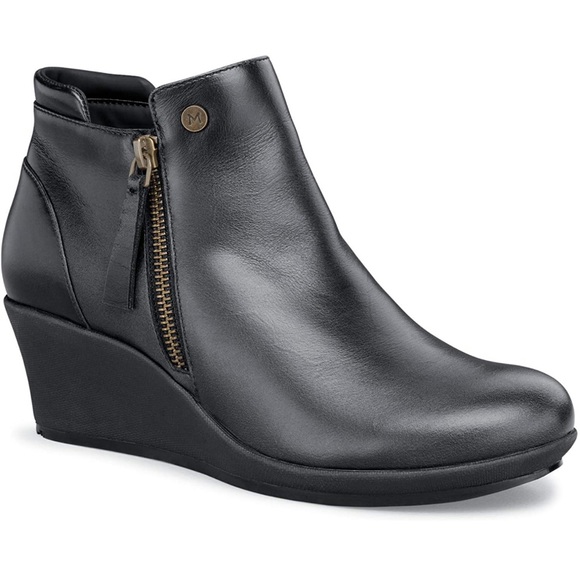 MOZO Shoes - MOZO LOLA ZIP UP LEATHER UPPER SHOES FOR CREWS SOLE WATER RESIST WEDGE BOOTIE